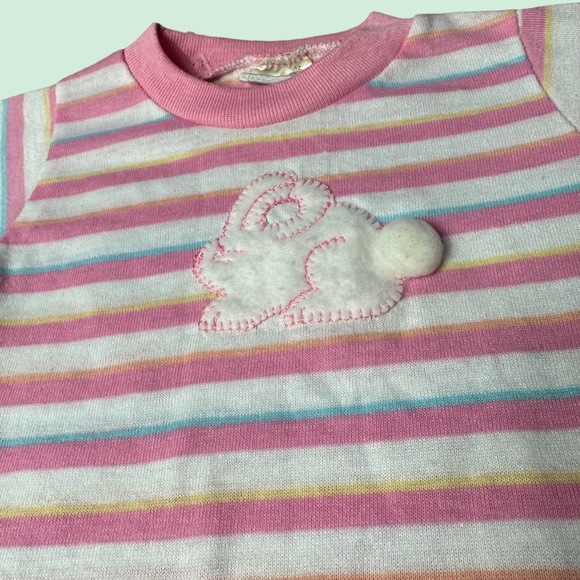 Vintage Baby Pastel Stripe Bunny Easter Spring Tee Shirt Single Stitch Size 12 M - Picture 3 of 8